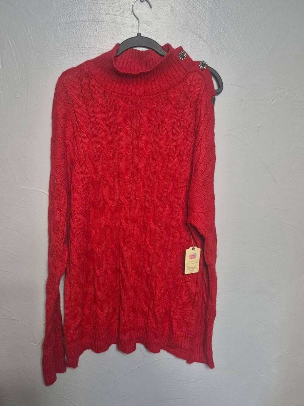 NWT Cabaret Red Cable Knit Sweater Dress XL Jeweled Button Turtleneck